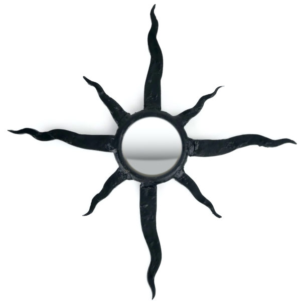 Petit miroir soleil noir œil de sorcière bombé métallique Mi-XXe (face)