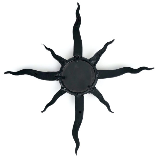 Petit miroir soleil noir œil de sorcière bombé métallique Mi-XXe (dos)