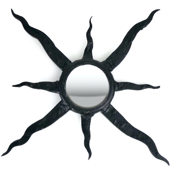 Petit miroir soleil noir œil de sorcière bombé métallique Mi-XXe (face)