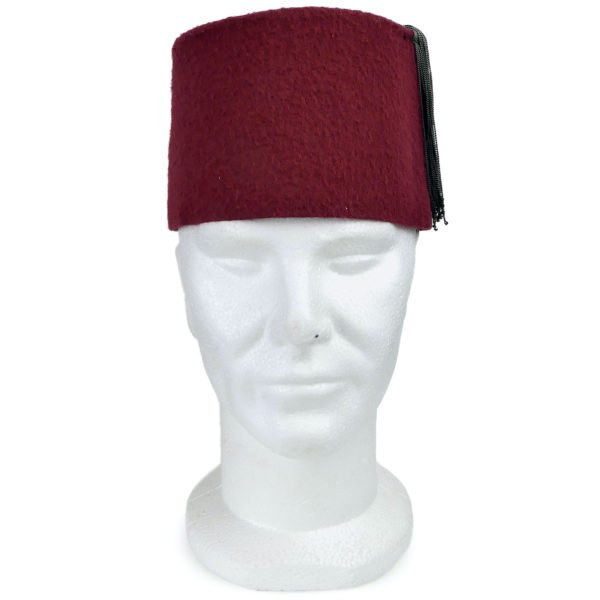 Chapeau fès tarboush turc-ottoman ancien feutre rouge et gland noir (face)
