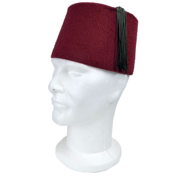 Chapeau fès tarboush turc-ottoman ancien feutre rouge et gland noir (3/4)