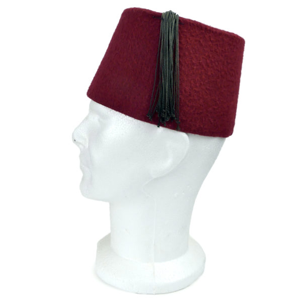 Chapeau fès tarboush turc-ottoman ancien feutre rouge et gland noir (profil)
