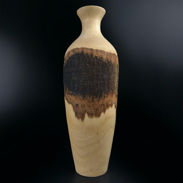 Long vase bombé en manguier naturel avec écorce en ceinture (face)