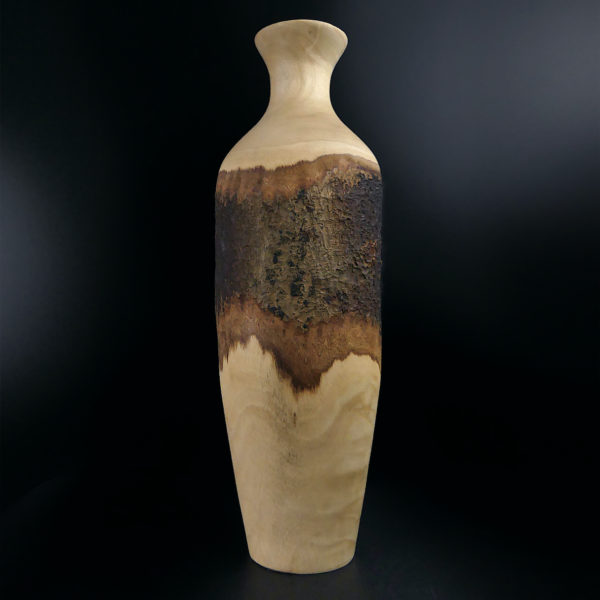 Long vase bombé en manguier naturel avec écorce en ceinture (face)