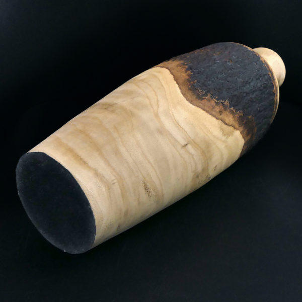 Long vase bombé en manguier naturel avec écorce en ceinture (dessous 3/4)