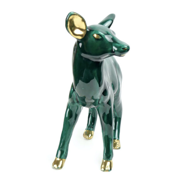 Faon biche en céramique verte et dorée des années 60 (profil)