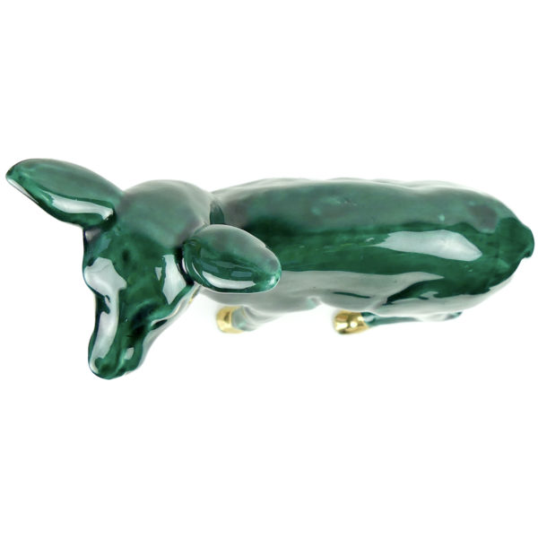 Faon biche en céramique verte et dorée des années 60 (dessus)