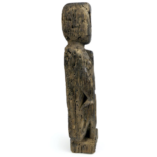Statue protectrice féminine Putali népalaise ancienne en bois érodé (profil)