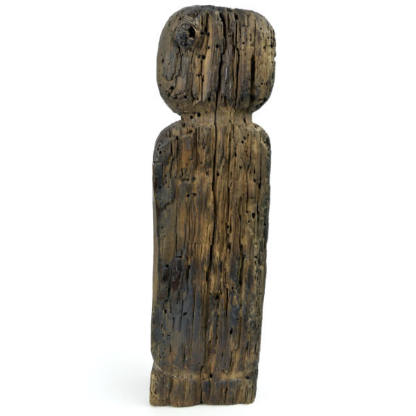 Statue protectrice féminine Putali népalaise ancienne en bois érodé (dos)