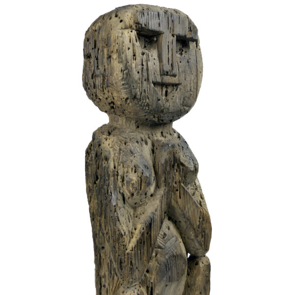 Statue protectrice féminine Putali népalaise ancienne en bois érodé (détail)