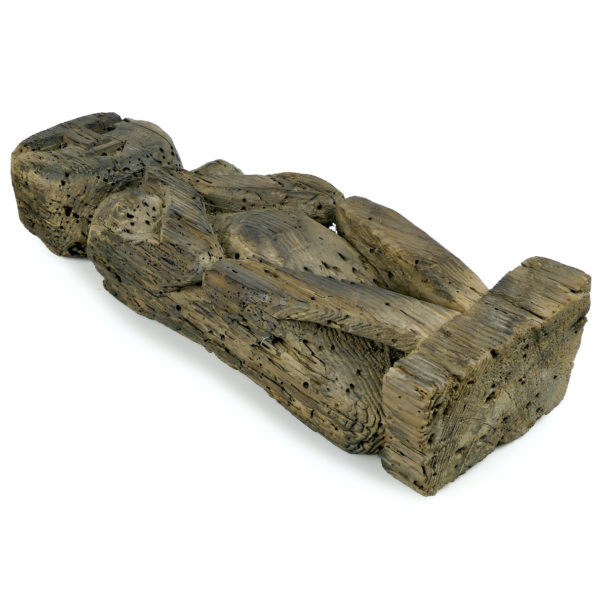 Statue protectrice féminine Putali népalaise ancienne en bois érodé (dessous 3/4)