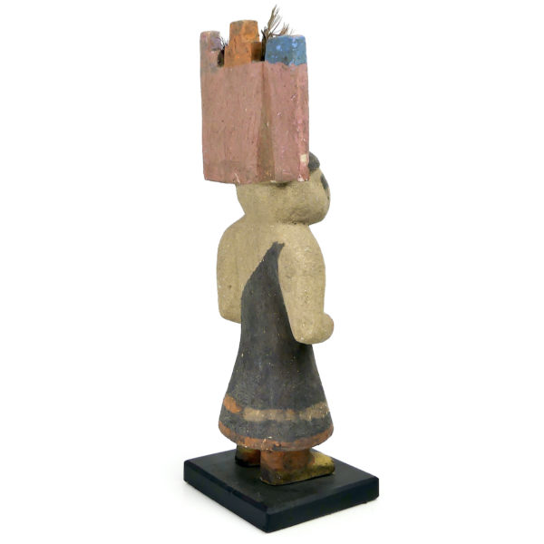 Poupée Kachina à Tabletta crénelée Hopi en bois léger polychrome (3/4 dos)