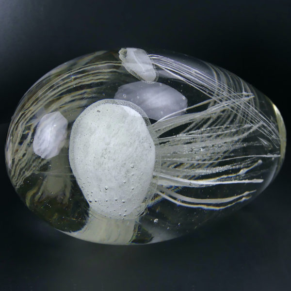 Grande sulfure 3 méduses blanches phosphorescentes en verre (profil)