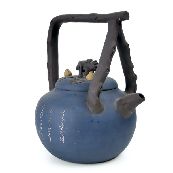 Théière chinoise bleue ancienne en argile rouge de Yixing (3/4)