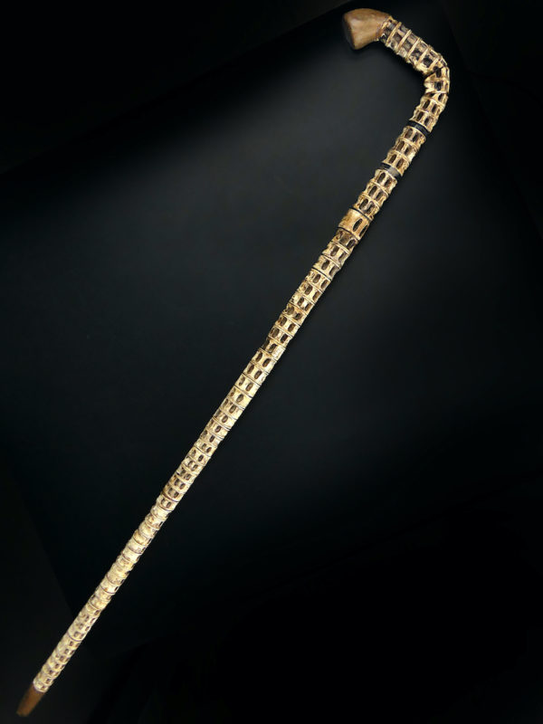 Canne de capitaine Cap Hornier bois et vertèbres de requin XIXe (profil)