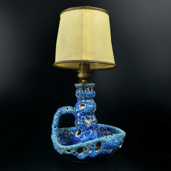 Lampe Fat Lava bleue style Vallauris en céramique écume de mer 60 (3/4)