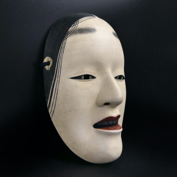 Masque princesse Sakagami en bois Théâtre Nô Semimaru Ère Heisei (3/4)