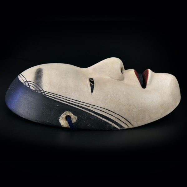 Masque princesse Sakagami en bois Théâtre Nô Semimaru Ère Heisei (profil)