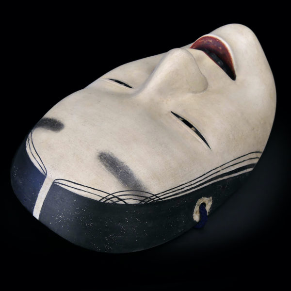 Masque princesse Sakagami en bois Théâtre Nô Semimaru Ère Heisei (dessus 3/4)