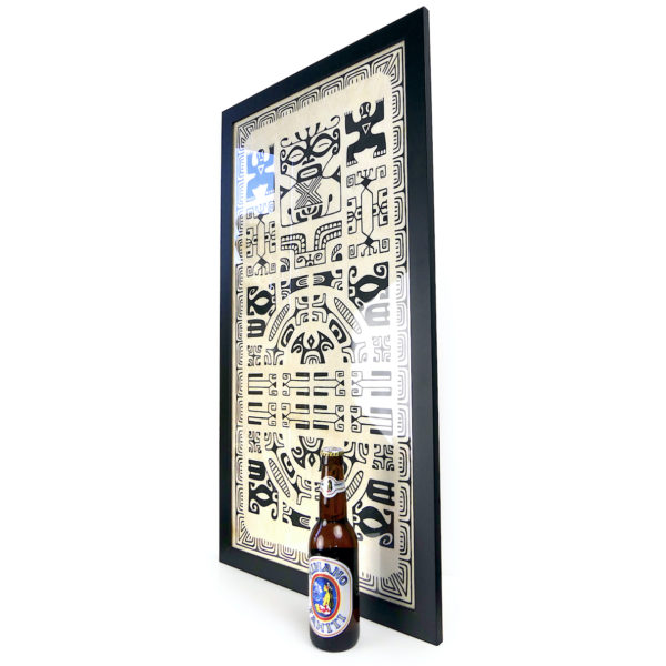 Grand tapa marquisien traditionnel encadré des îles Marquises Matatiki (proportion)