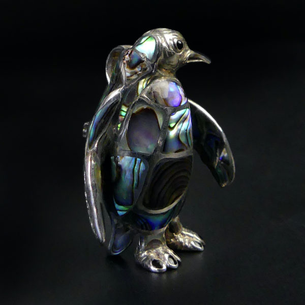 Broche pendentif Pingouin en nacre d'ormeau et argent sterling (3/4)
