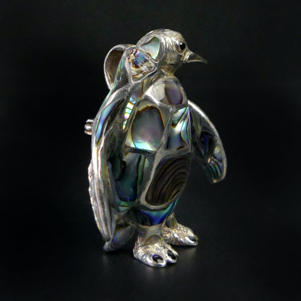 Broche pendentif Pingouin en nacre d'ormeau et argent sterling (3/4)