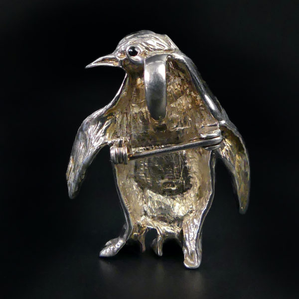 Broche pendentif Pingouin en nacre d'ormeau et argent sterling (dos)