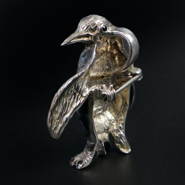Broche pendentif Pingouin en nacre d'ormeau et argent sterling (3/4)