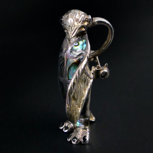Broche pendentif Pingouin en nacre d'ormeau et argent sterling (profil)