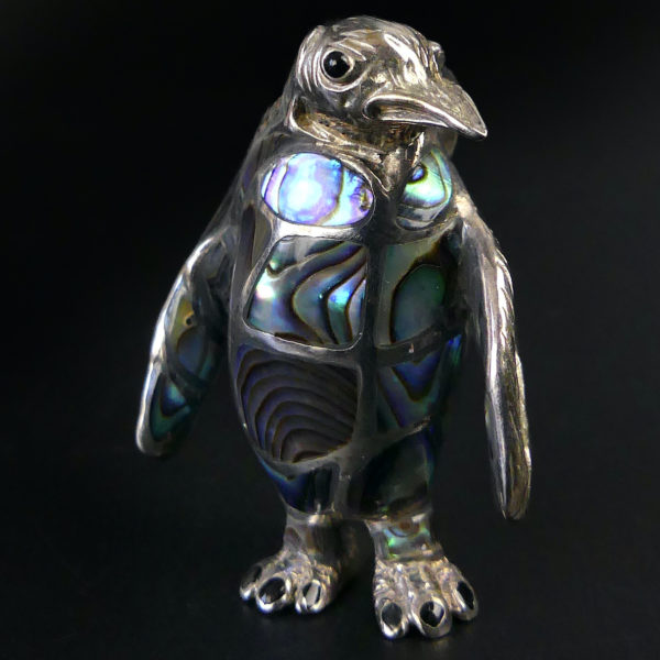 Broche pendentif Pingouin en nacre d'ormeau et argent sterling (3/4)
