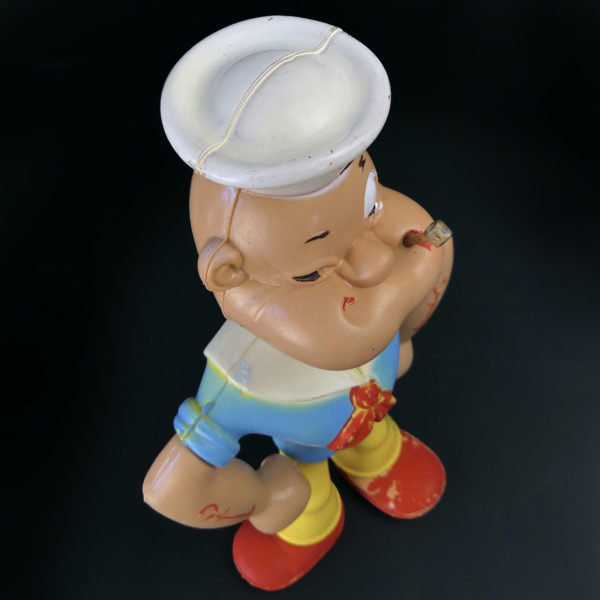 Jouet Popeye The Sailor Man articulé collector en plastique peint USA Mi-XXe (dessus 3/4)