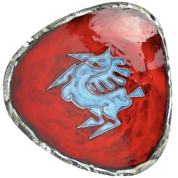 Plat Fat Lava rouge vif et bleu Fiorini Pugi Vallauris Années 50/60 (face)