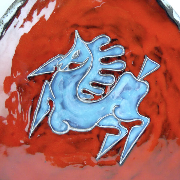 Plat Fat Lava rouge vif et bleu Fiorini Pugi Vallauris Années 50/60 – Image 9