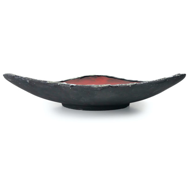 Plat Fat Lava rouge vif et bleu Fiorini Pugi Vallauris Années 50/60 (profil)