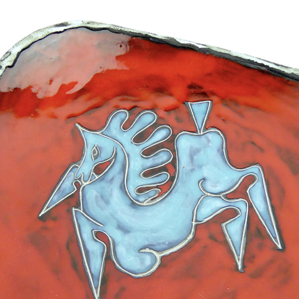 Plat Fat Lava rouge vif et bleu Fiorini Pugi Vallauris Années 50/60 (détail)