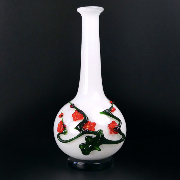 Vase soliflore Murano blanc japonisant en verre soufflé Art nouveau (face)