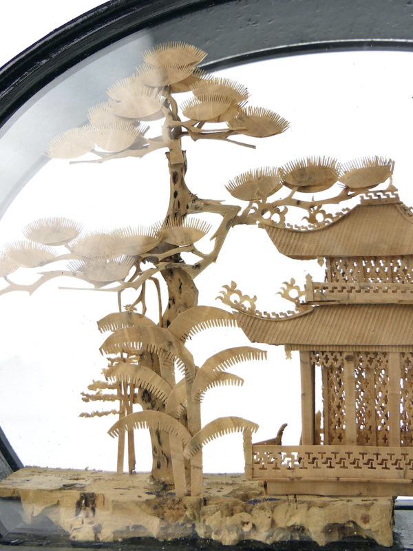Diorama chinois vintage en balsa et liège Artisanat chinois (détail)