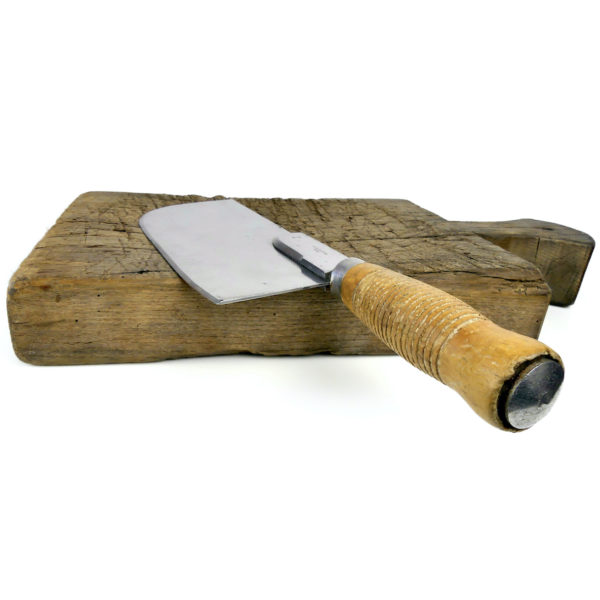 Grande planche à découper et feuille de boucher anciennes France (profil 3/4)