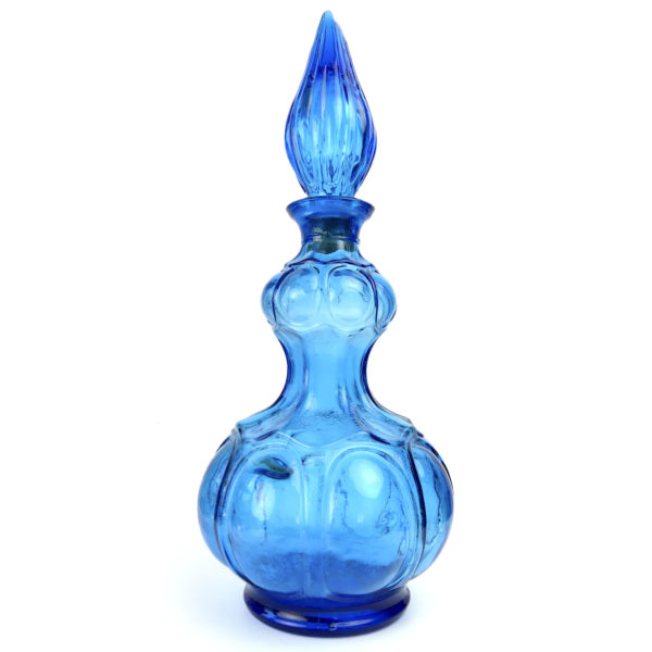 Trois carafes bleues italiennes avec bouchons en verre d’Empoli Mi-XXe (carafe 3)