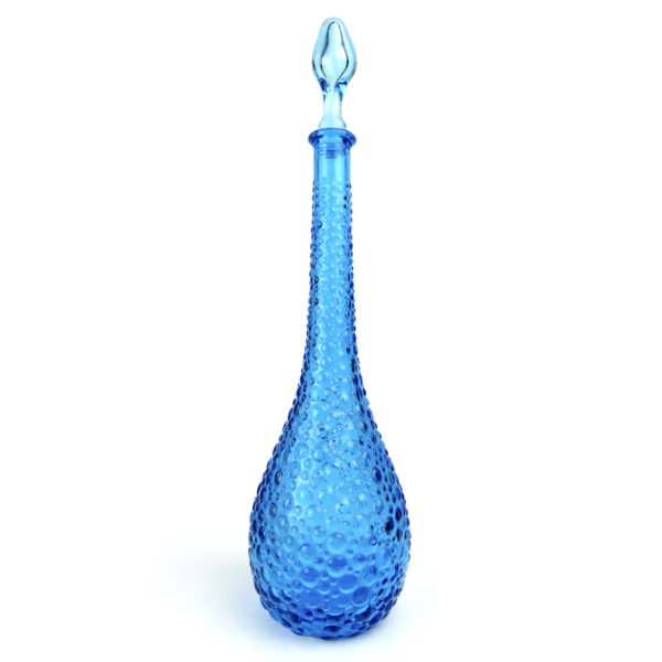 Trois carafes bleues italiennes avec bouchons en verre d’Empoli Mi-XXe (carafe 2)