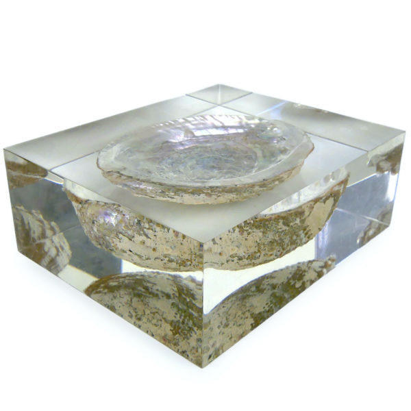 Inclusion coquille d’ormeau presse-papiers de bureau des années 70 (3/4)