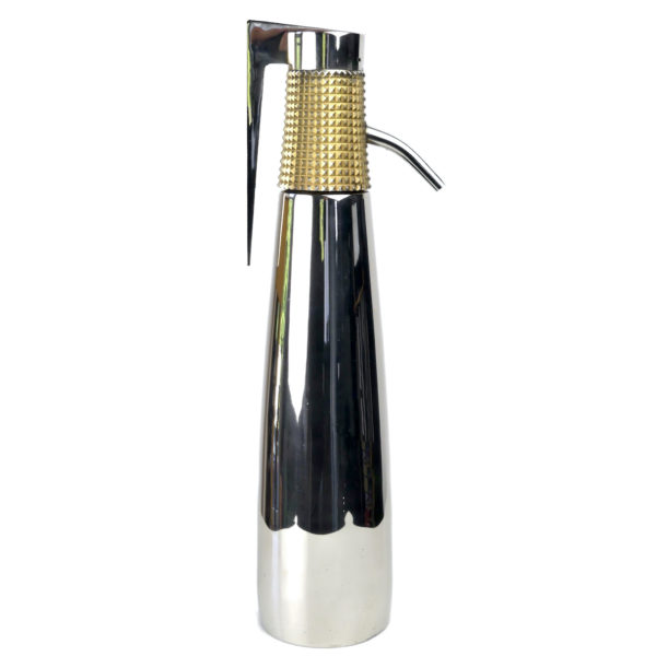 Siphon design à eau de Seltz Acier chromé Bague dorée Années 60 France (profil)