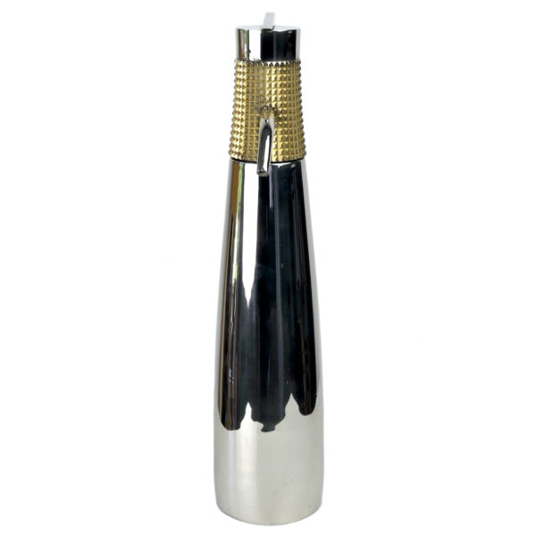 Siphon design à eau de Seltz Acier chromé Bague dorée Années 60 France (face)