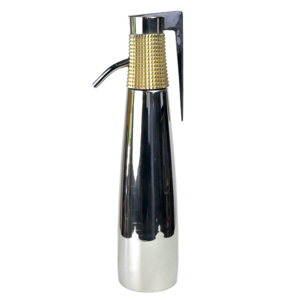 Siphon design à eau de Seltz Acier chromé Bague dorée Années 60 France (profil)