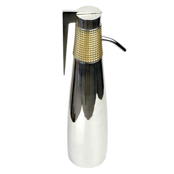 Siphon design à eau de Seltz Acier chromé Bague dorée Années 60 France (dessus 3/4)
