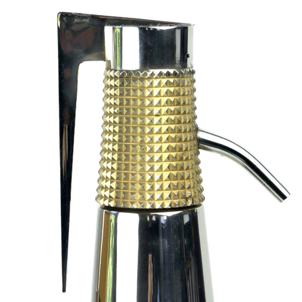 Siphon design à eau de Seltz Acier chromé Bague dorée Années 60 France (détail)