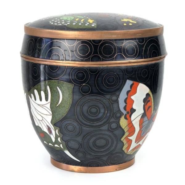 Pot rond noir papillons en cloisonné Fabienne Jouvin Paris (face)