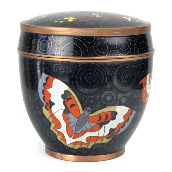 Pot rond noir papillons en cloisonné Fabienne Jouvin Paris (face)