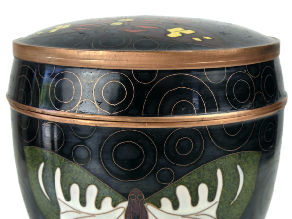 Pot rond noir papillons en cloisonné Fabienne Jouvin Paris (détail)