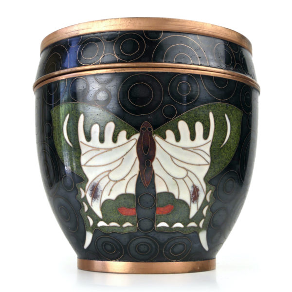 Pot rond noir papillons en cloisonné Fabienne Jouvin Paris (face)